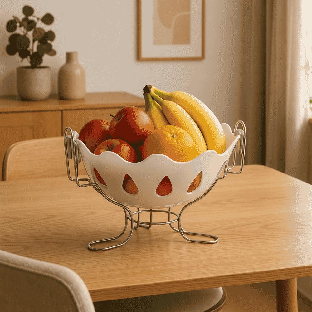 Fruteira de Mesa Cromada Branca Niquelart