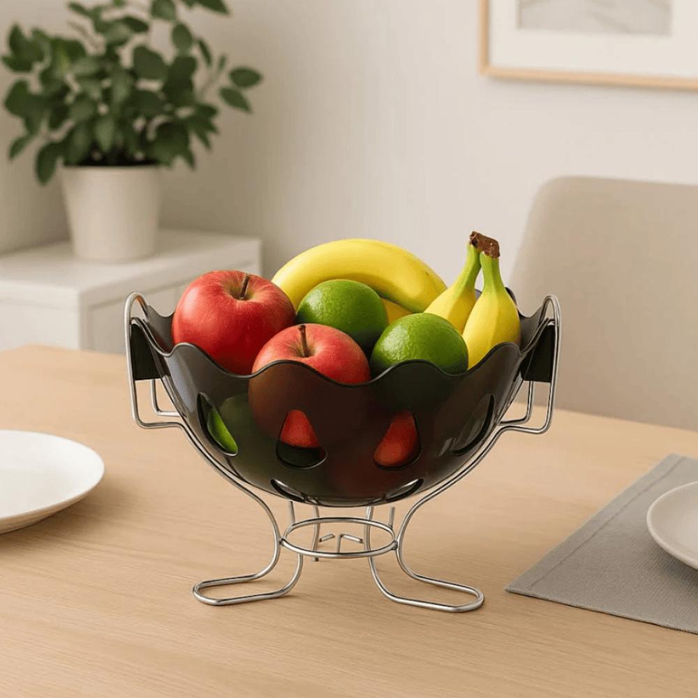 Fruteira De Mesa Cromada Preta Niquelart
