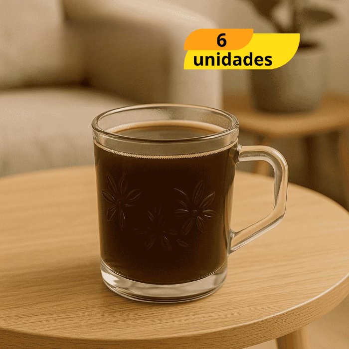 Caneca Transparente 250Ml Com Relevo De Rosas Pirâmides - Cx 6 Unidades