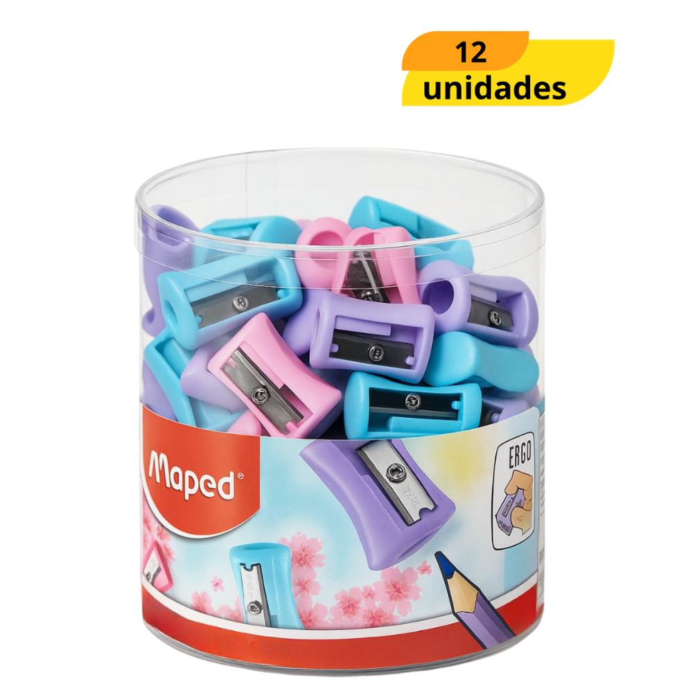 Apontador Vivo 1 Furo Tons Pastéis Maped - Cx 12 Unidades