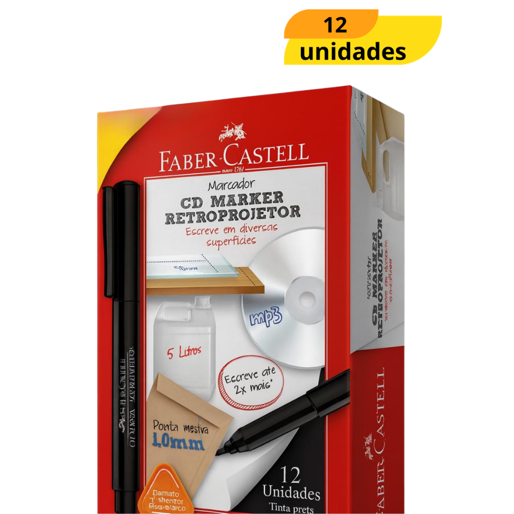 Caneta Para Retroprojetor Preta Faber-Castell - Cx 12 Unidades