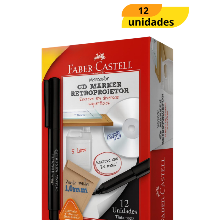 Caneta Para Retroprojetor Preta Faber-Castell - Cx 12 Unidades