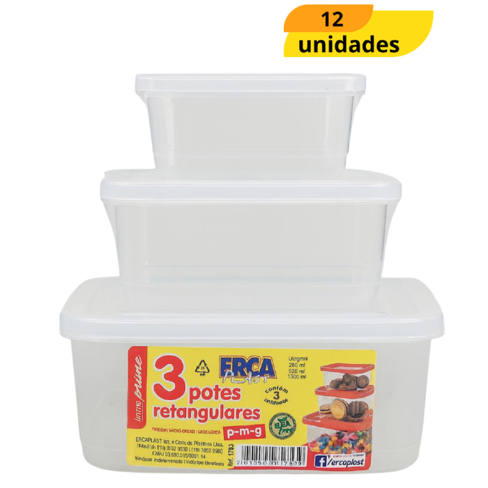 Conj Pote Ret Md 3Pcs Linha Prime Ercaplast - Cx 12 Unidades