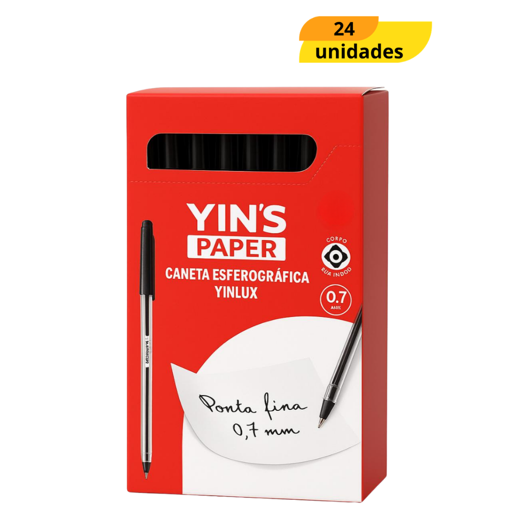 Caneta Esf Yinlux Preta 1,0Mm Yins - Cx 24 Unidades
