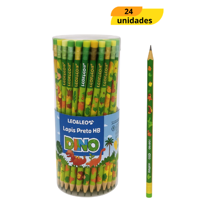 Lapis Grafite Hb Com Borracha Dinossauro Estampa Sortida - Cx 24 Unidades