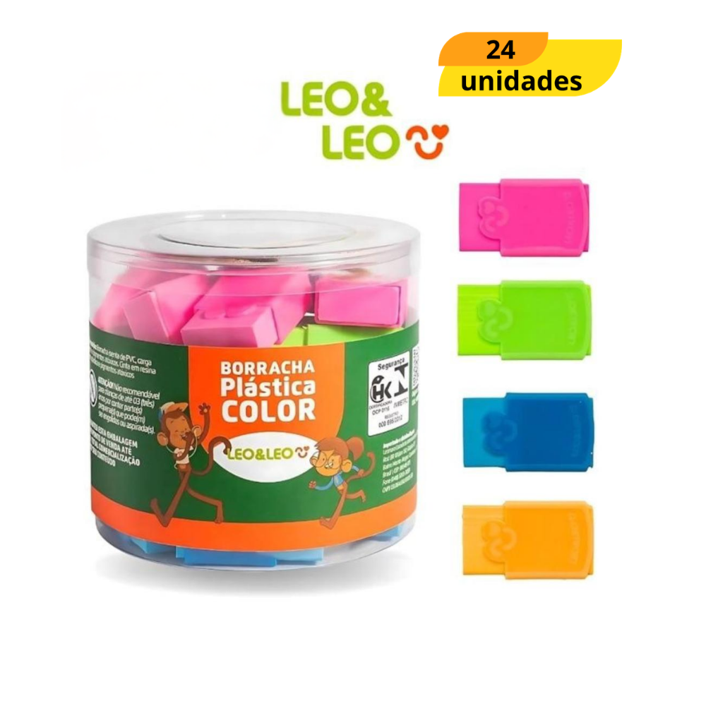 Borracha Plast Color C/Capa Neon Leo e Leo - Cx 24 Unidades