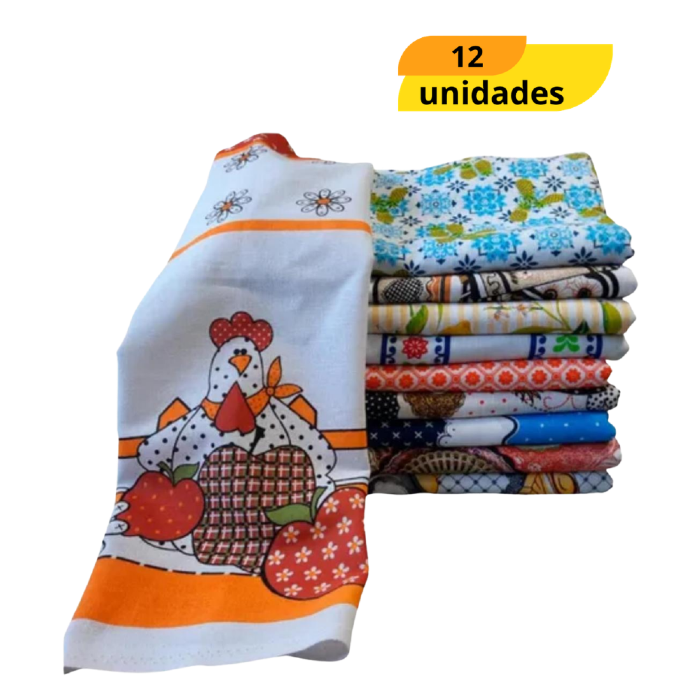 Pano de Prato Algodão Estampado Etamer - Cx 12 Unidades