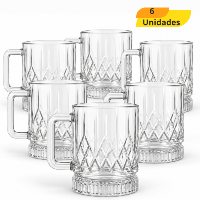 Caneca De Vidro Elusia Pirâmide 250Ml Inga - Cx 6 Unidades