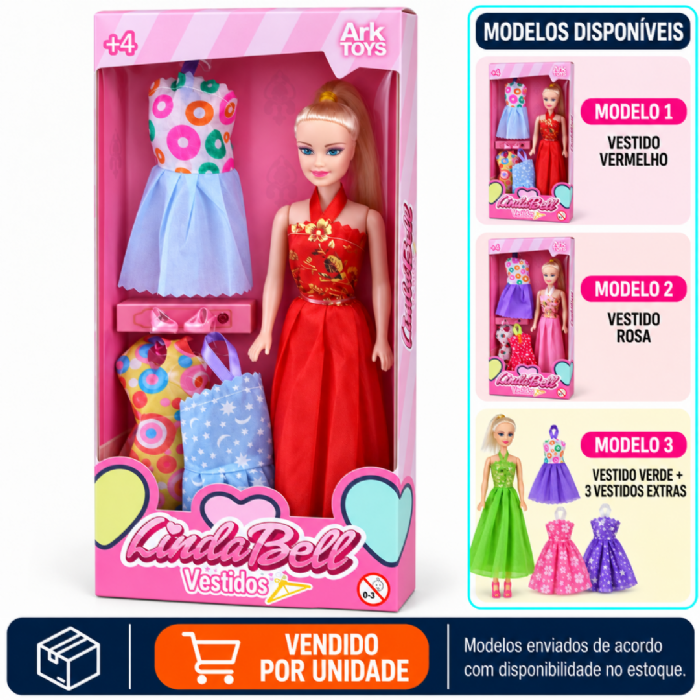 Boneca Lindabell Vestidos Variados ArkToys