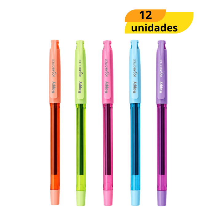 Caneta Gel 0,7 Happy Colorida - Cx 12 Unidades