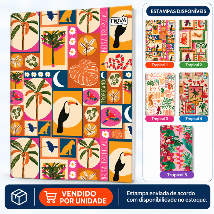 Caderno Universitário Costurado Capa Dura 96 Folhas 1M Paradise Multi