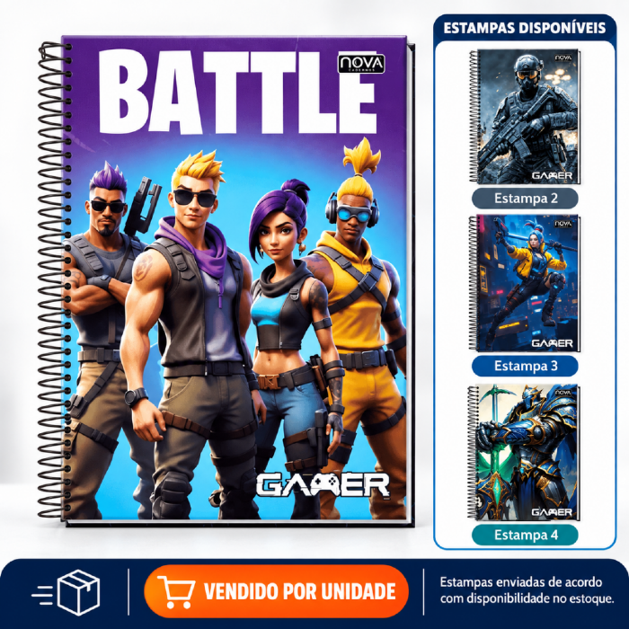 Caderno Universitário Espiral Capa Dura Gamer Multi