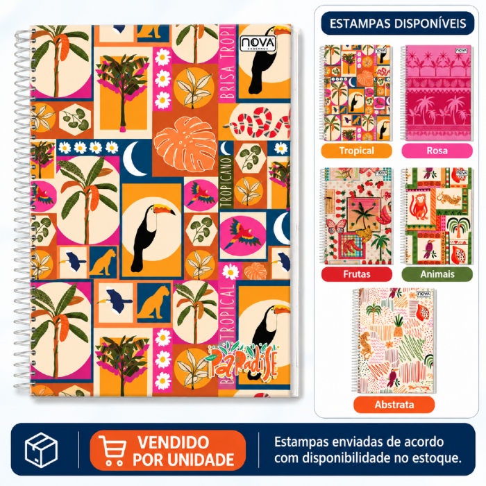 Caderno Espiral Capa Dura 1M 80 Folhas Paradise Multi