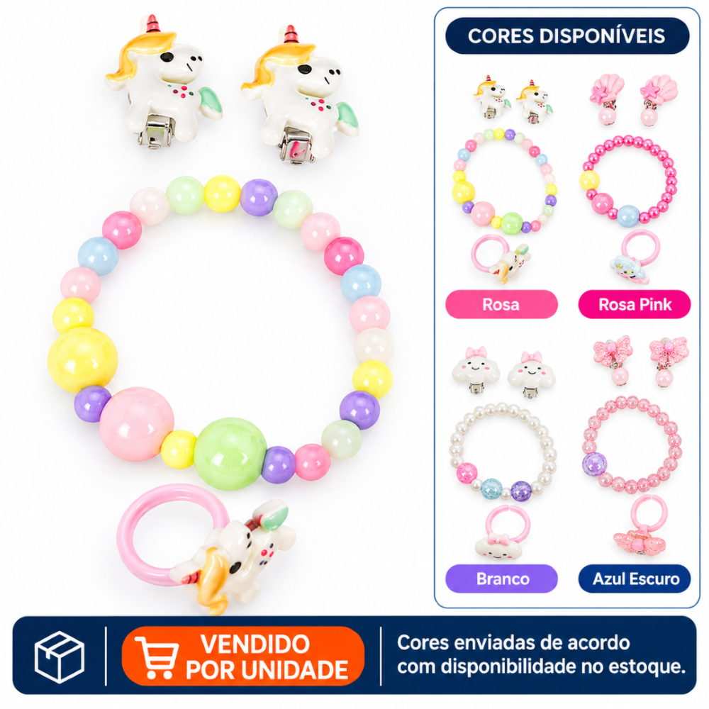Kit Bijus Pulseira Brinco e Anel Sortido DM Beauty