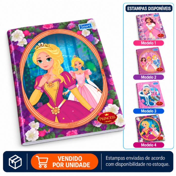Caderno 1/4 Princess Brochura Capa Dura Smart