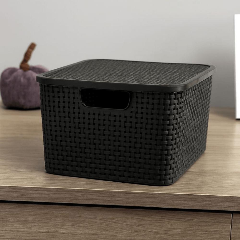 Organizador Rattan C/Tp 15 Preto Arqplast