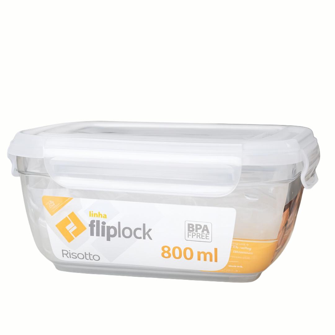Pote Plástico Retangular Fliplock 800Ml Rischioto