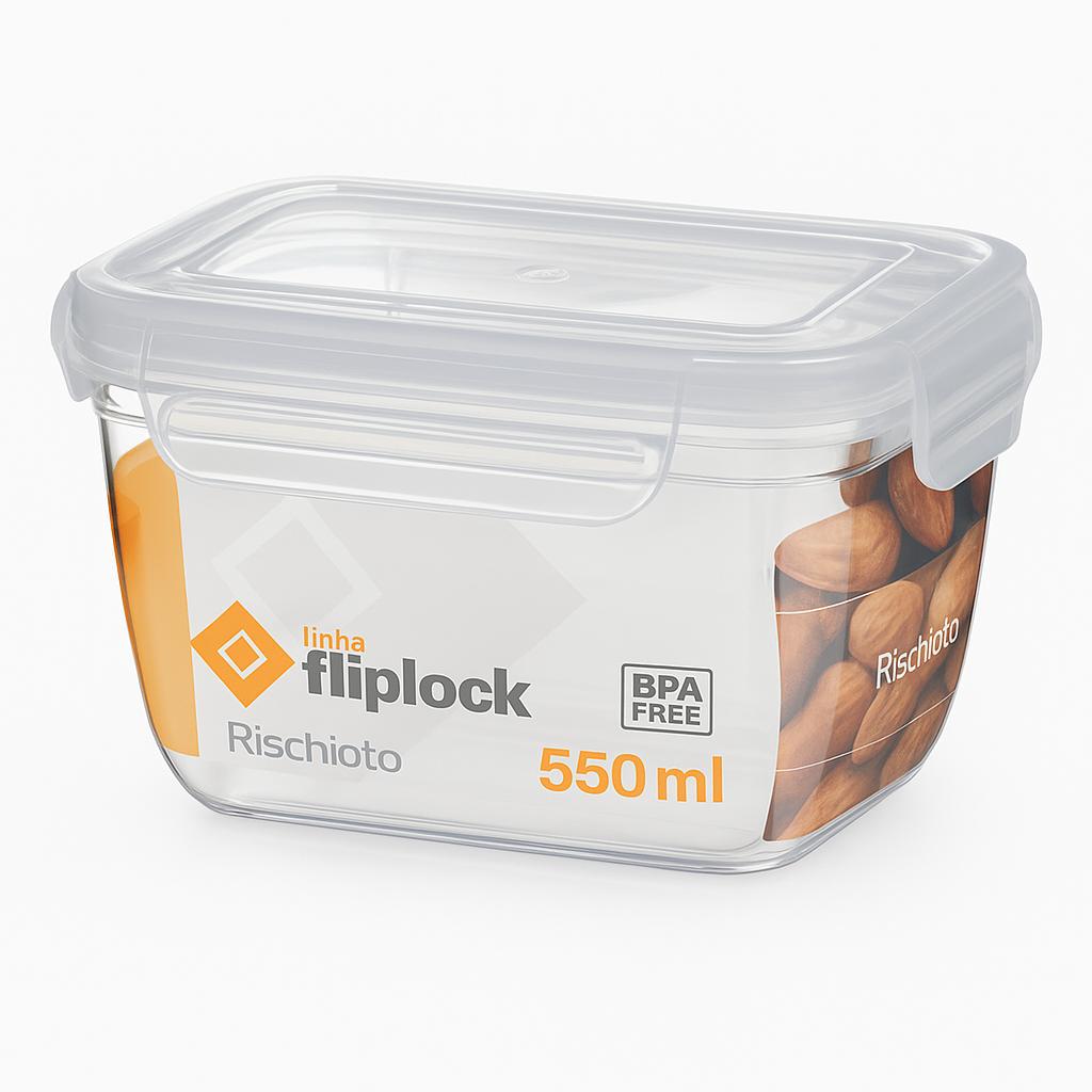 Pote Retangular Fliplock 550ml Alto Rischioto