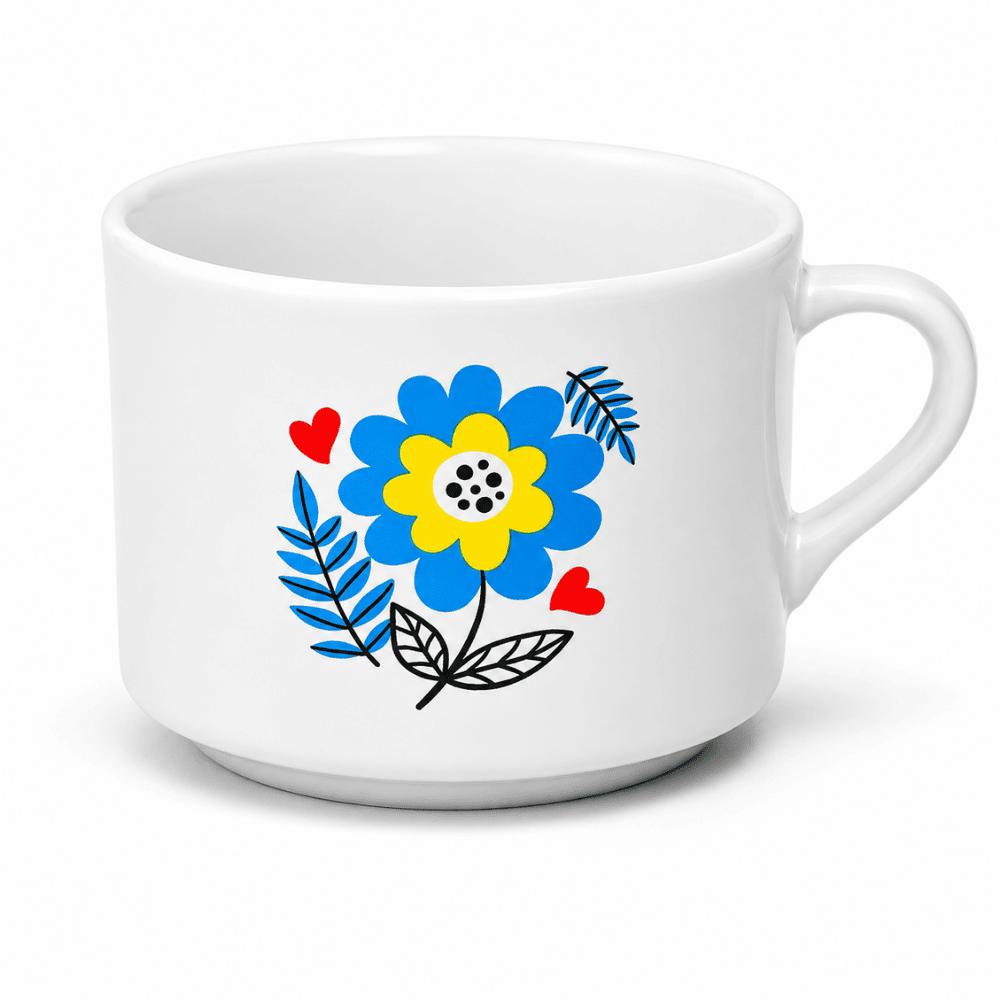 Xícara para Chá Lisa Branca Flor 90ml Horacílio