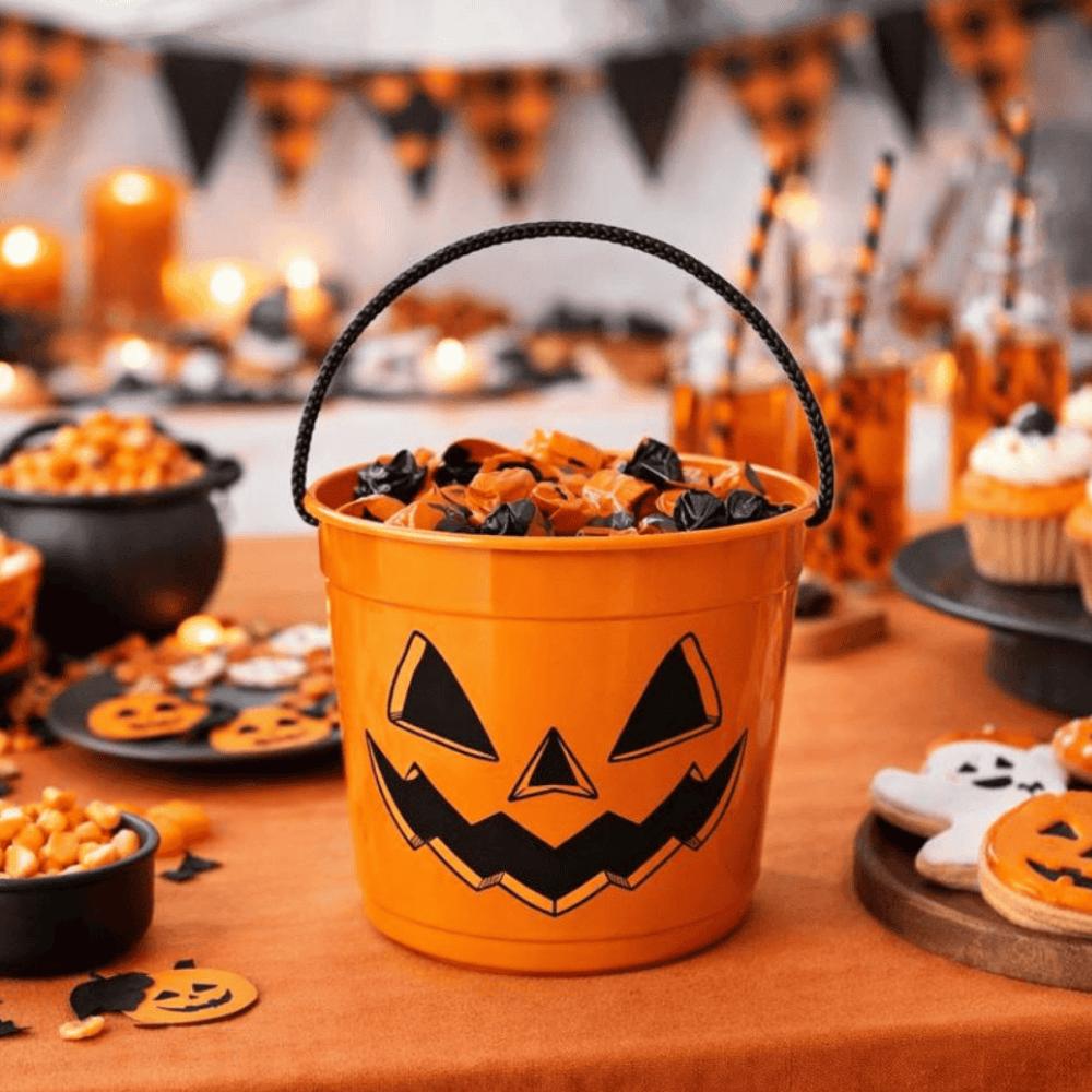Baldinho Com Alça De Cordão Halloween Laranja 3L