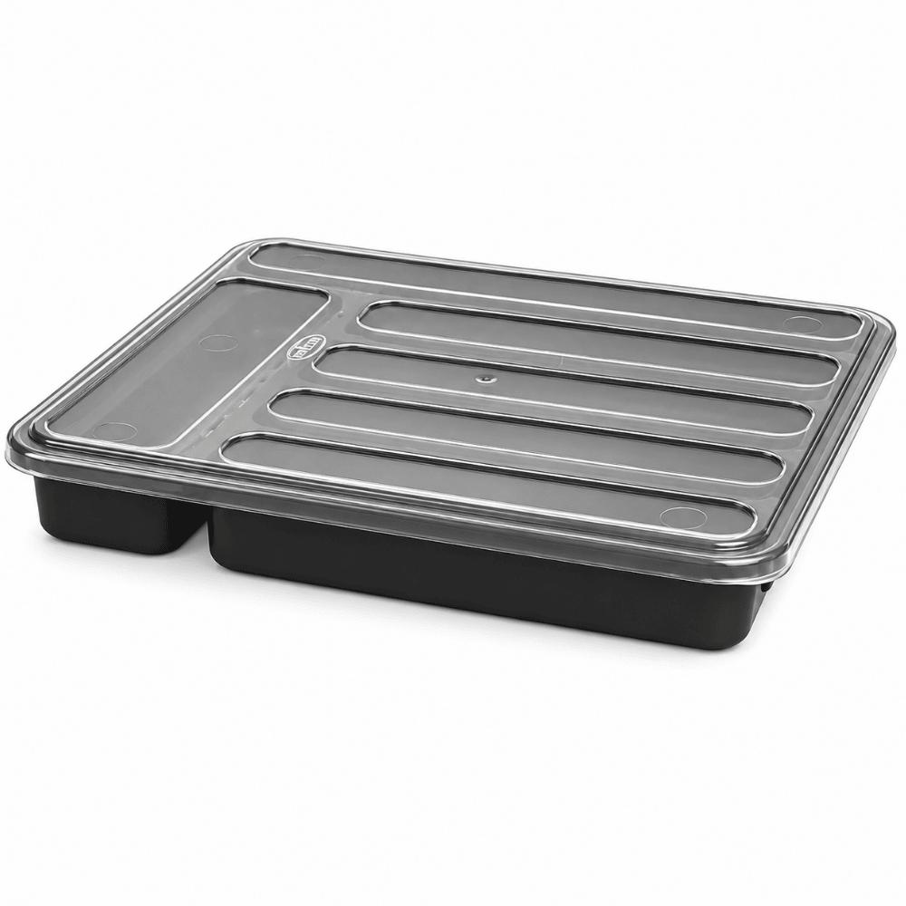 Porta Talher Gaveta 6 Divisórias Extra Grande Preto com Tampa Nitron
