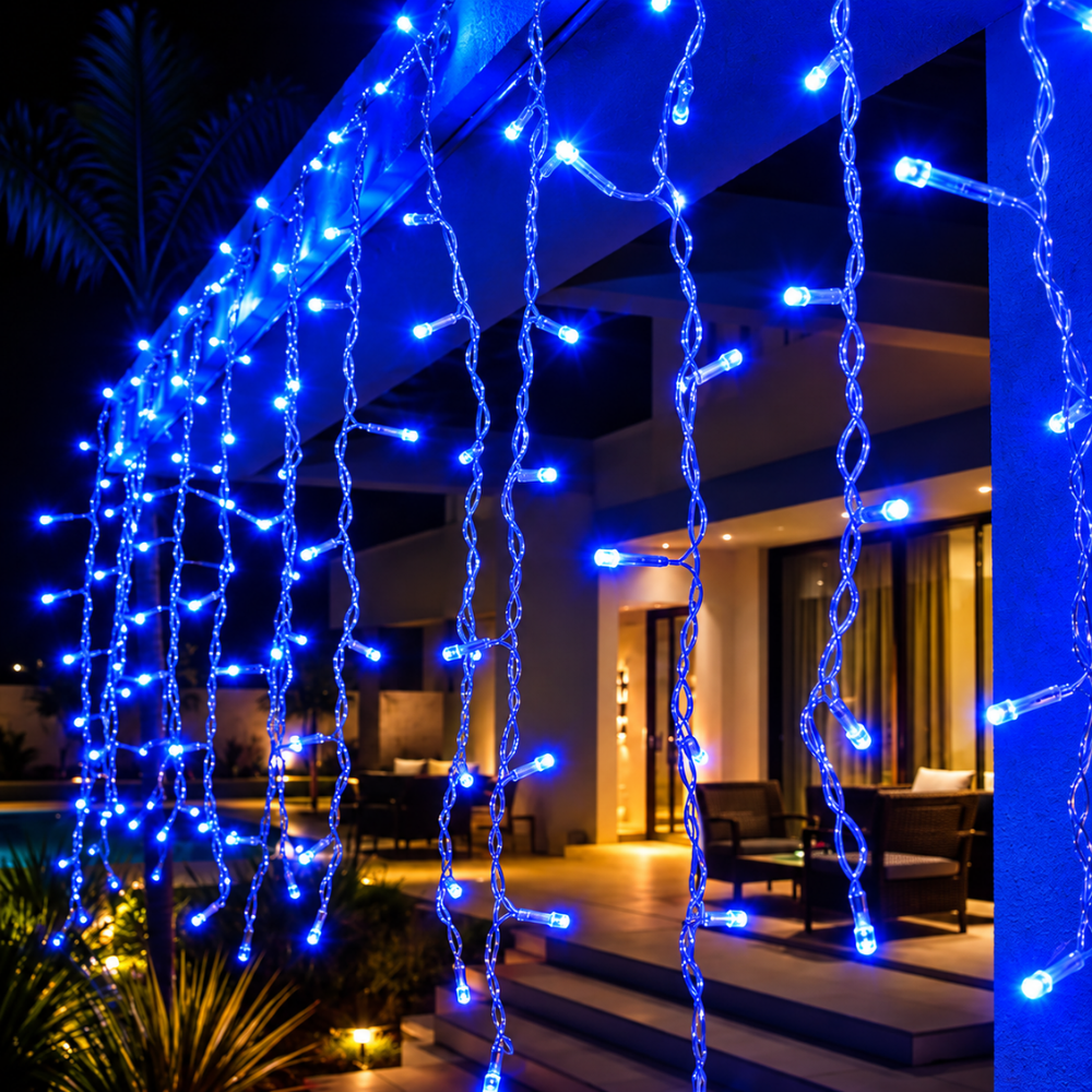 Pisca-Pisca Cascata de Natal 200 LEDs Azuis 8 Funções 4,5 m 127V Rio Master