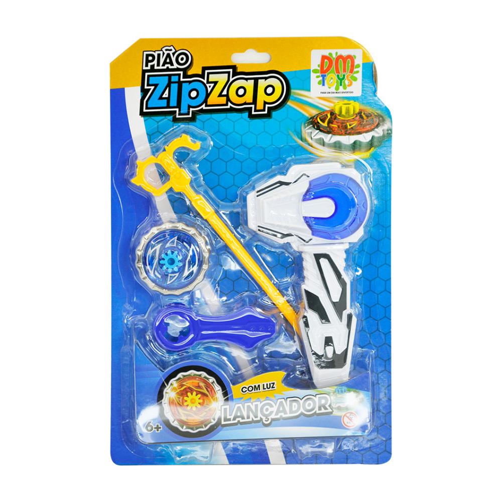 Pião Zip Zap com Luz e Lançador DM Toys