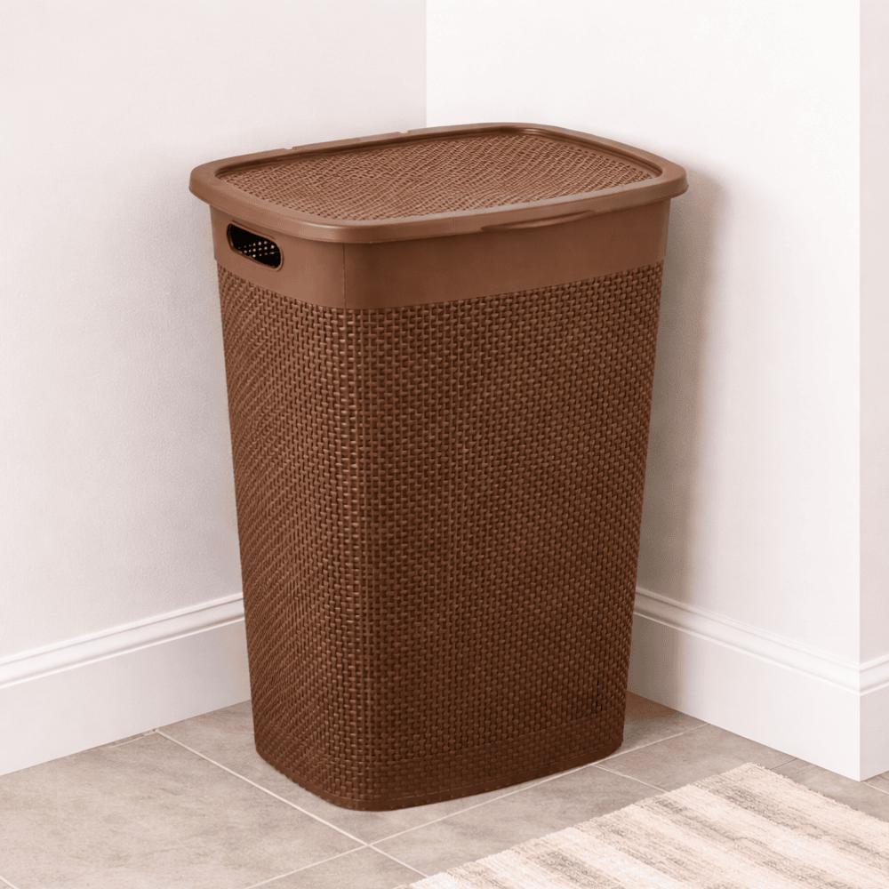 Cesto Naturalle Rattan Com Tampa 55L Tabaco Rischioto