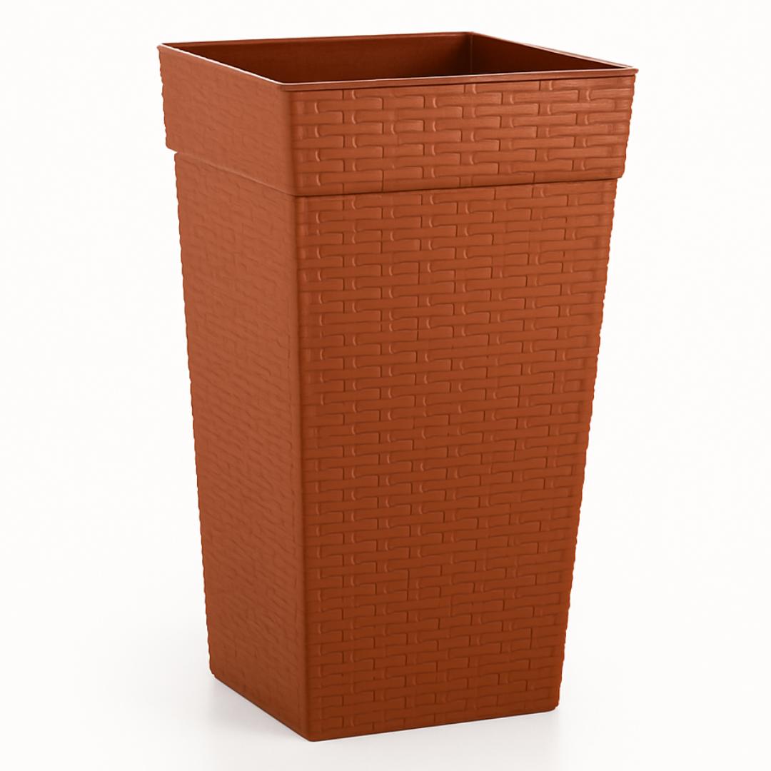 Vaso Quadrado Coluna Rattan Pequeno Cerâmico 10L Plasnew