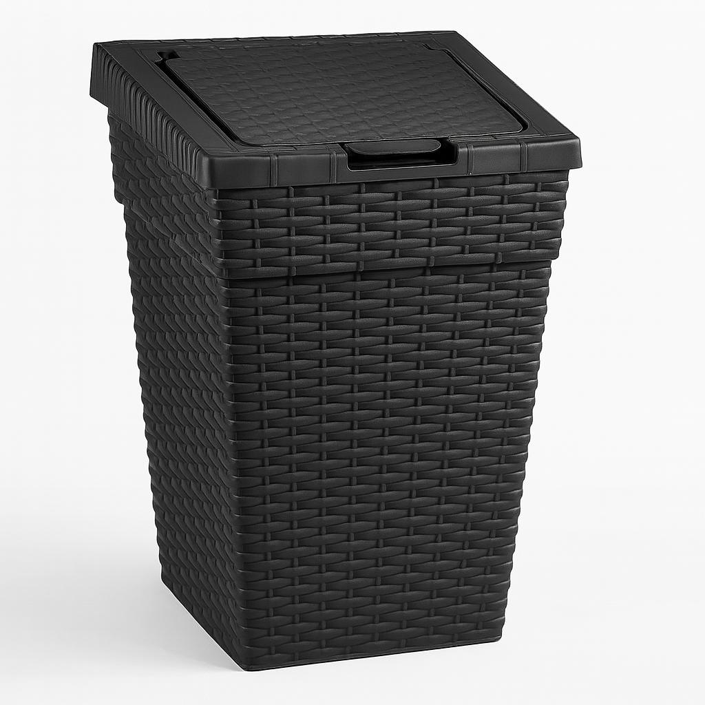 Lixeira Rattan Com Tampa Click 10L Preta Plasnew