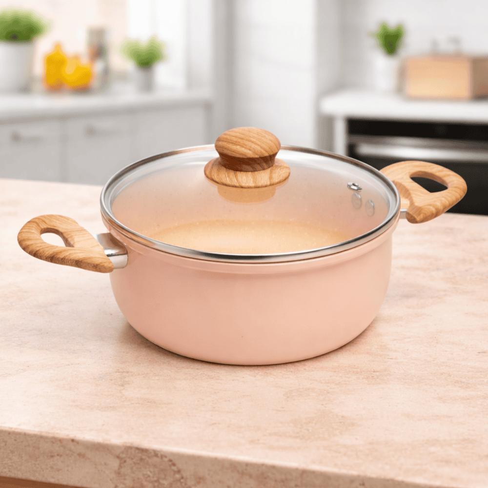 Caçarola C/Revest Cerâmico C/Tp De Vidro Bege 20Cm Coliseu