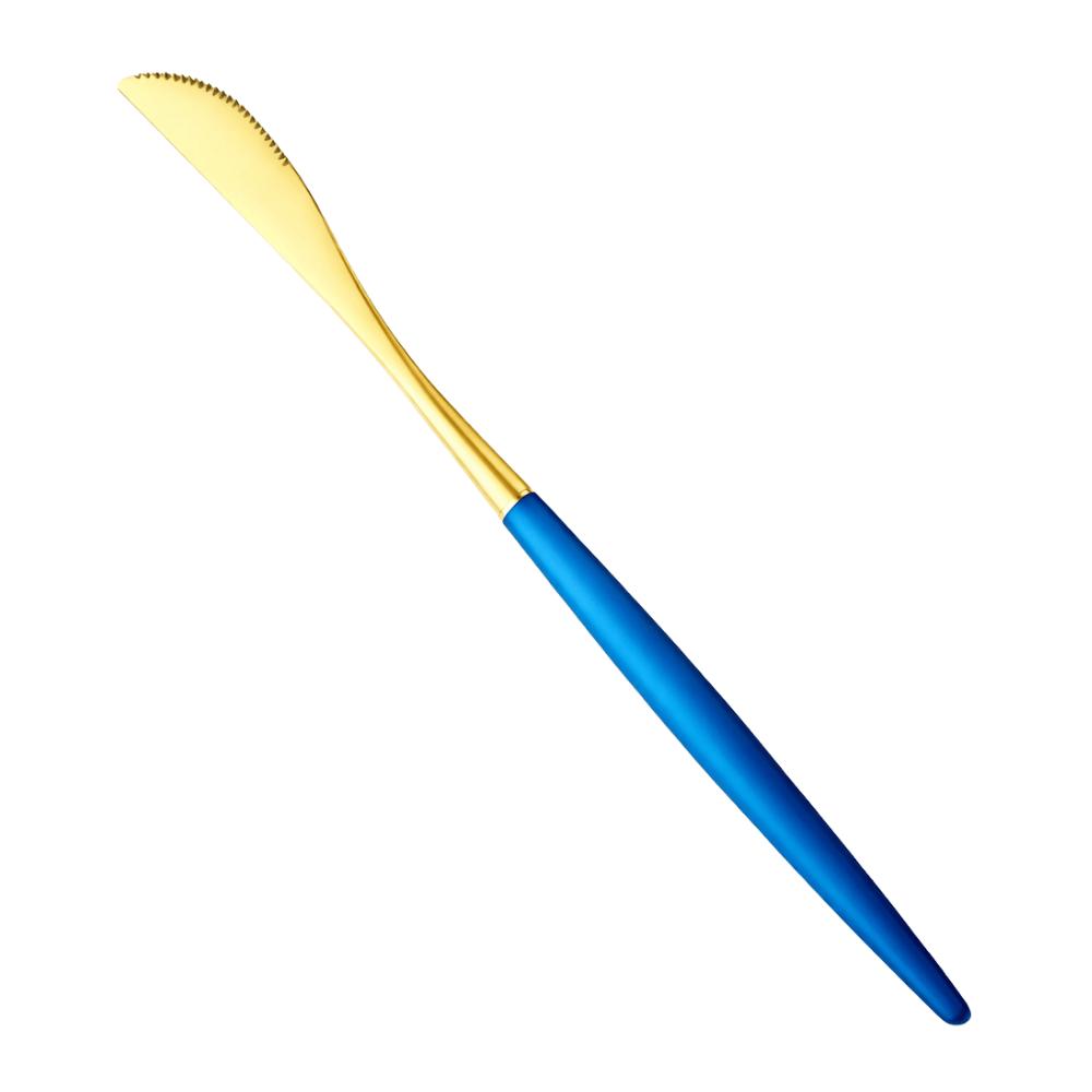 Faca De Mesa Azul E Dourado Inox Chazak