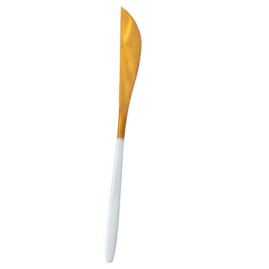 Faca De Mesa Branco E Dourado Inox Chazak