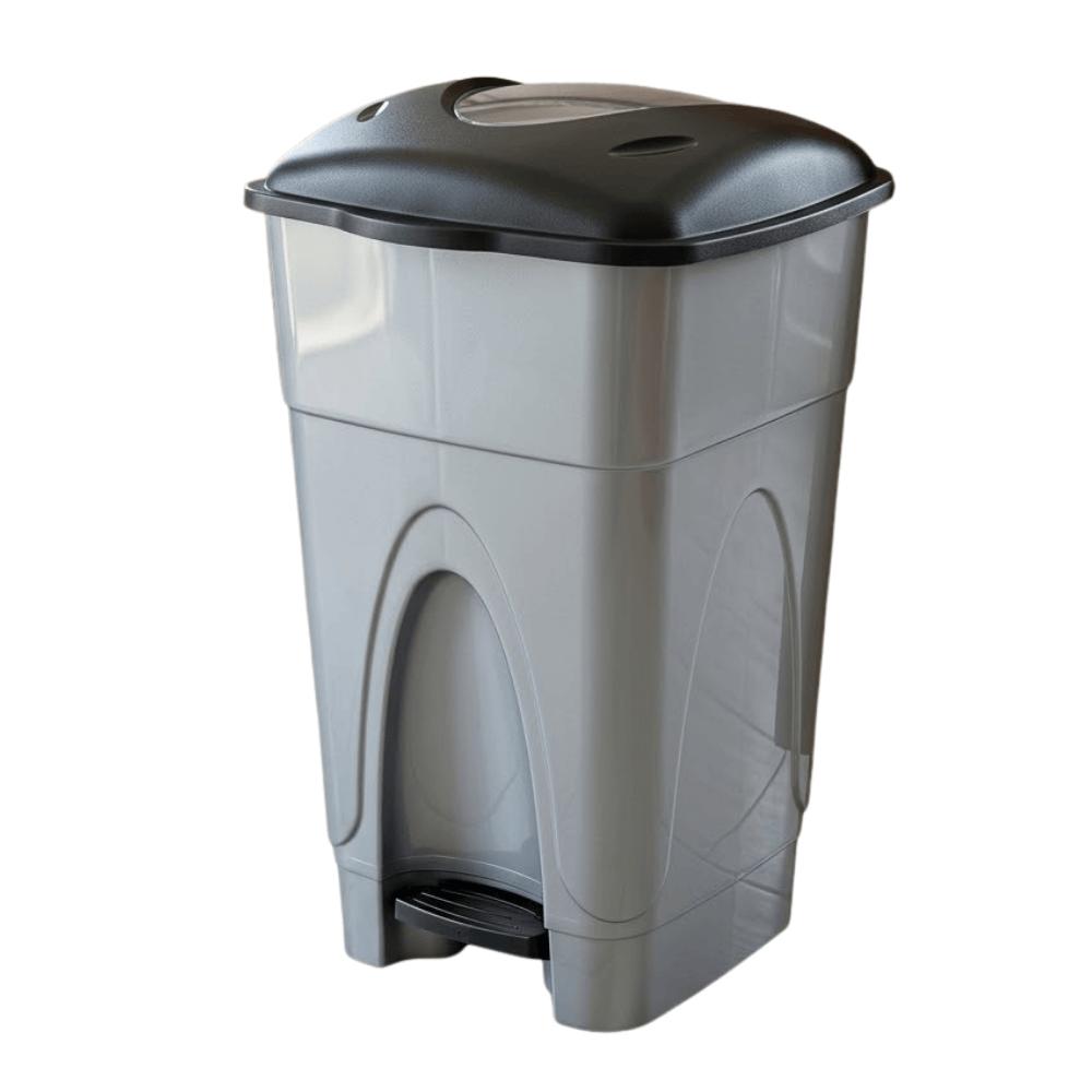 Lixeira 65 Litros Com Pedal Prata Com Tampa Preta Injeplastec