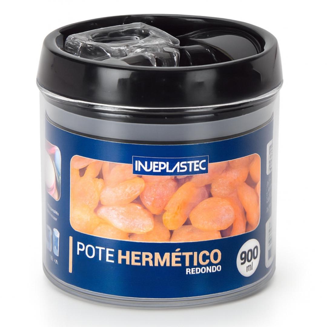 Pote Hermetic Redondo Pequeno 900Ml Preto Injeplastec