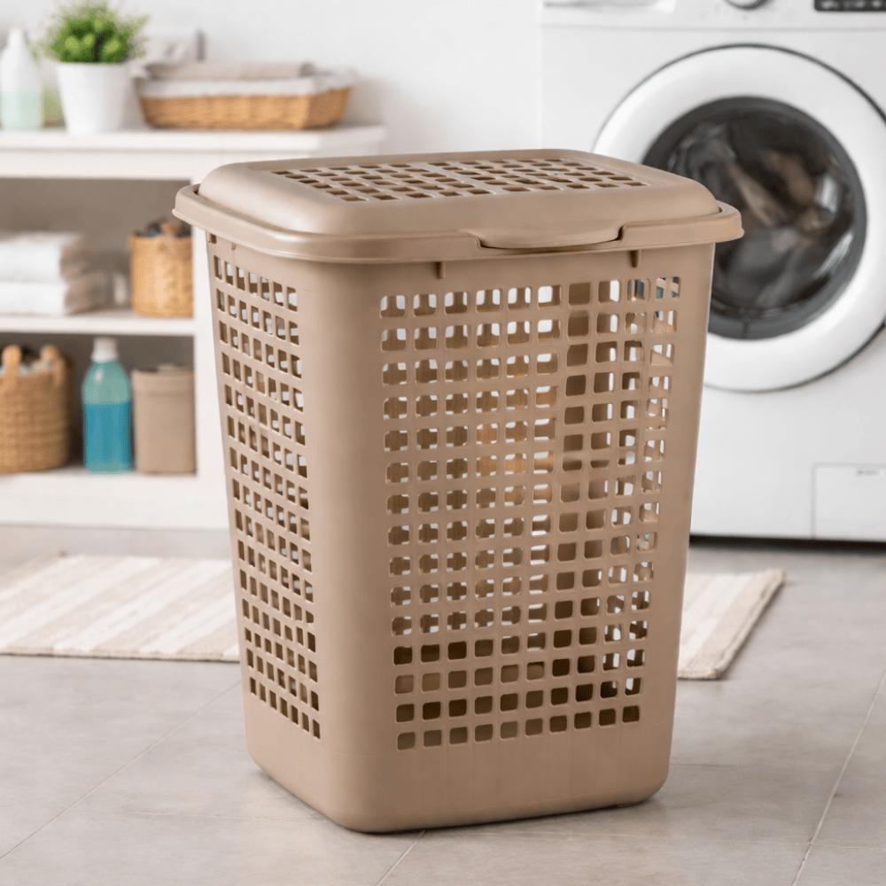 Cesto Telado Ret Lavanna Com Tampa 60L Bege Claro/Cappuccino Rischioto