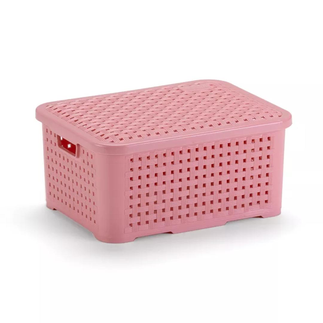Organizador Ratan Retangular 14Lts Rosa Pratic
