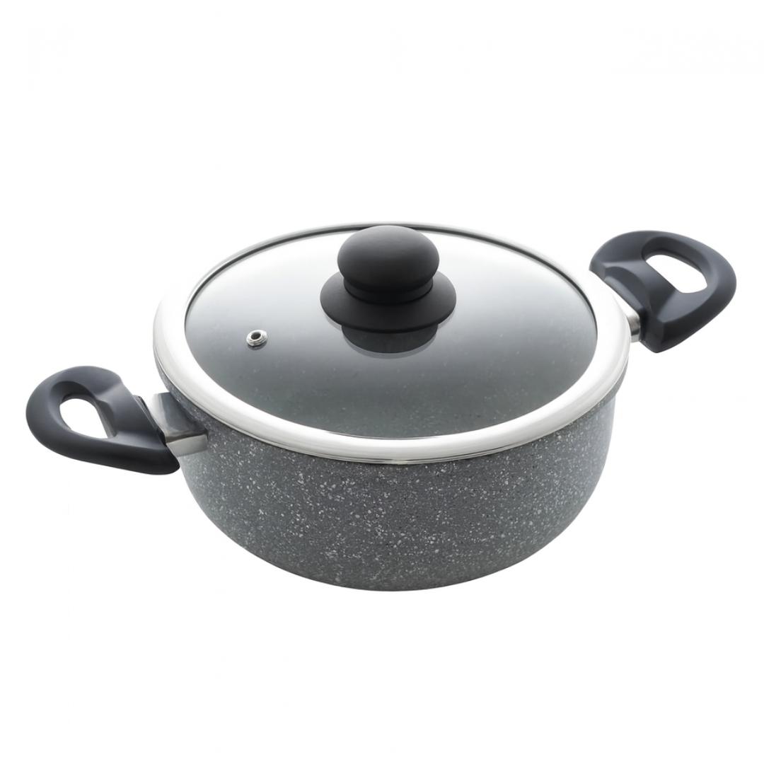 Caçarola De Indução C/Tp De Vidro 22Cm Granilite Cinza Coliseu