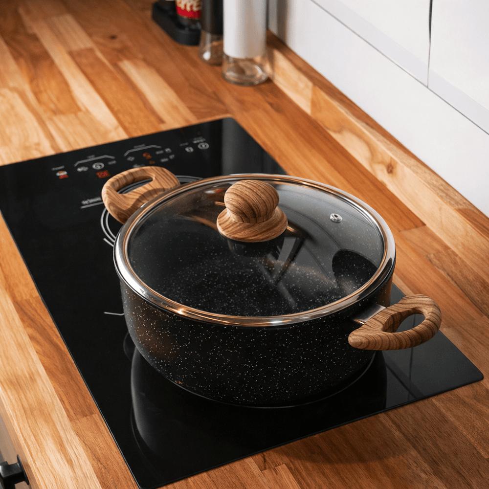 Caçarola De Indução C/Tp De Vidro 22Cm Granilite Preta Coliseu