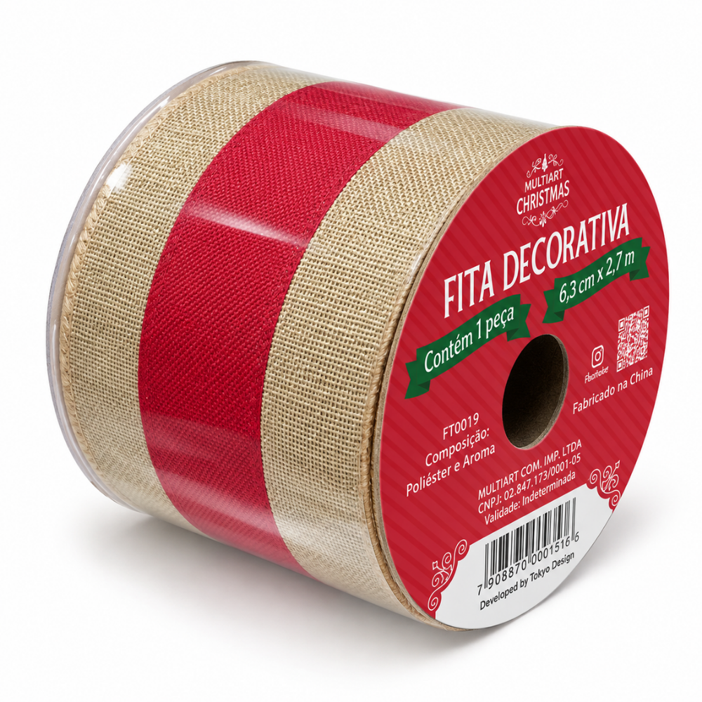 Fita Decorativa de Natal 6,3cm x 2,7m Multiart