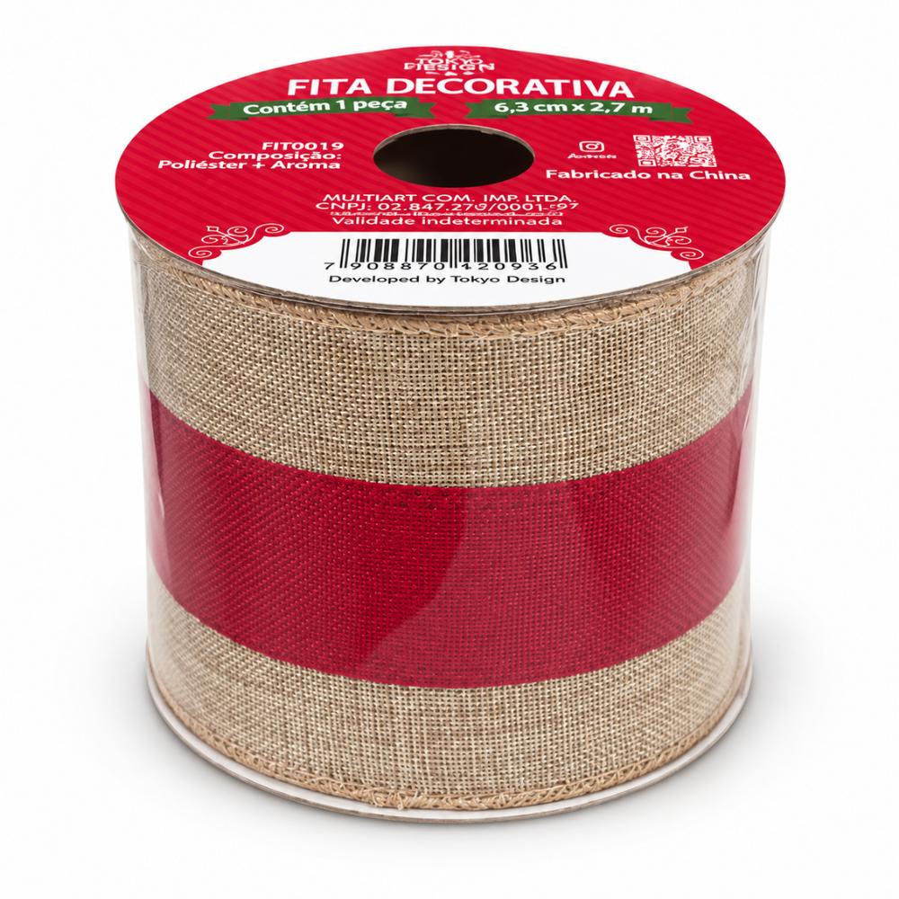 Fita Decorativa de Natal 6,3cm x 2,7m Multiart