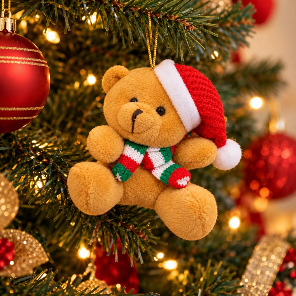 Urso de Pelúcia Enfeite Pequeno de Natal 10cm Multiart