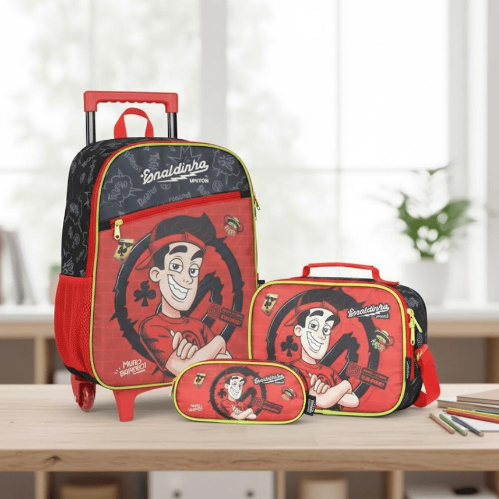 Kit Mochila/Estojo/Lancheira Enaldinho Vermelho