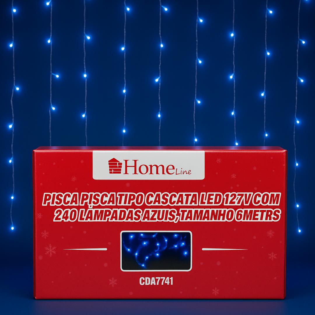 Pisca Pisca Cascata 240 Lâmpadas Azuis 6 Metros Home Line