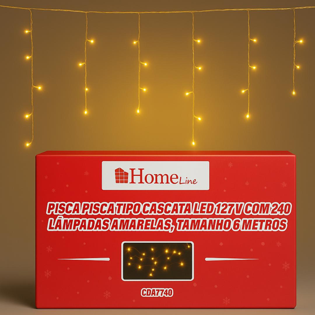 Pisca Pisca Cascata 240 Lâmpadas Amarelas 6 Metros Home Line
