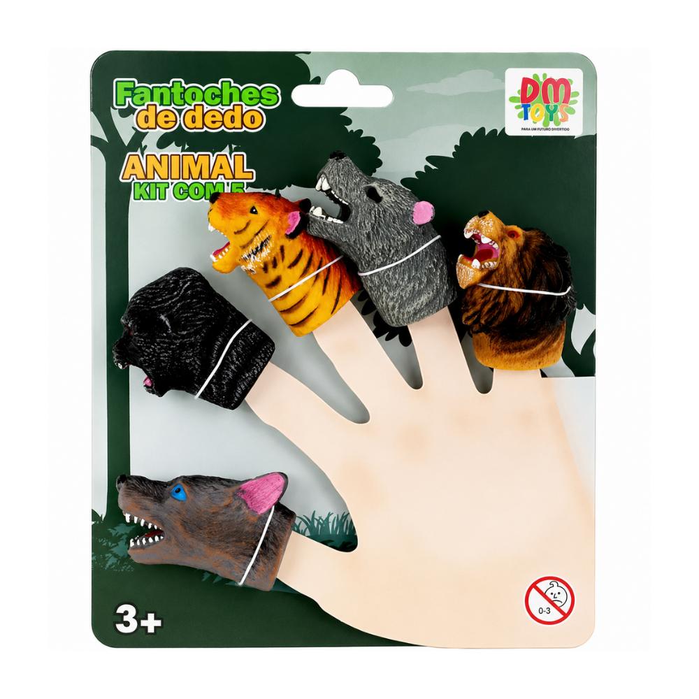 Fantoches de Dedo Kit com 5 Animais Sortidos DM Toys