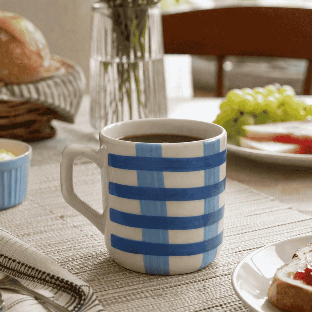 Caneca Cerâmica Xadrez Azul