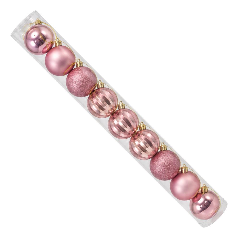 Bola Decorativa para Árvore de Natal Rosa 4 cm 9 Peças Multiart