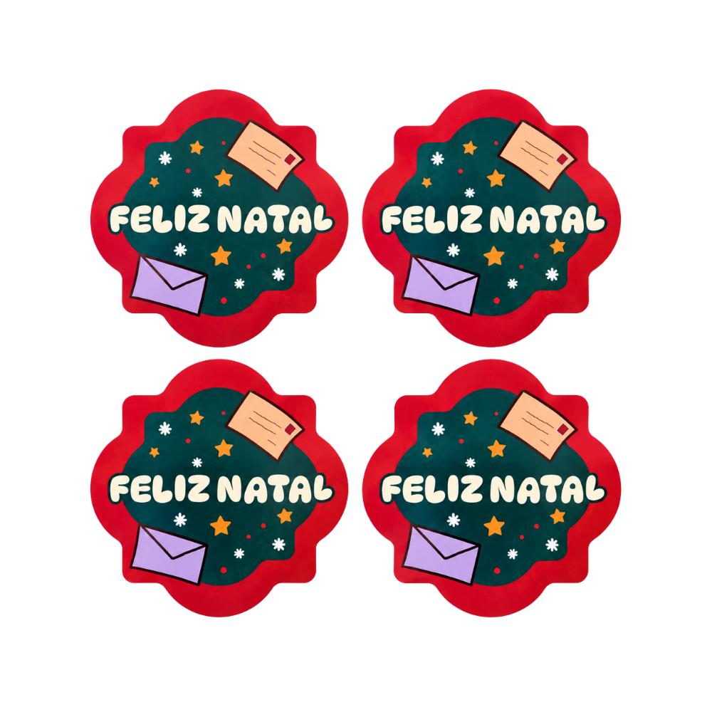 Porta Copo Decorativo de Natal 10x10cm 4 Peças Multiart