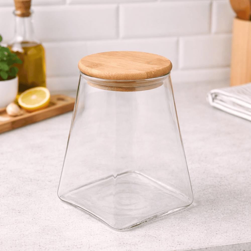 Pote De Vidro Com Tampa De Bambu 880Ml Coliseu